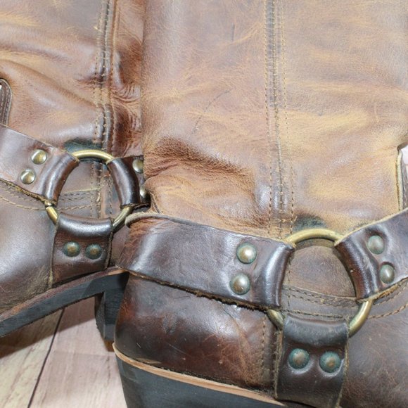 Vintage Frye Brown Leather Mid Calf Harness Western Boots Size 8.5 Medium - Picture 9 of 11